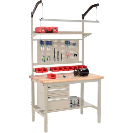 Global Industrial 48inW x 36inD Production Workbench, Maple Safety Edge Complete Bench, Tan 319305TN